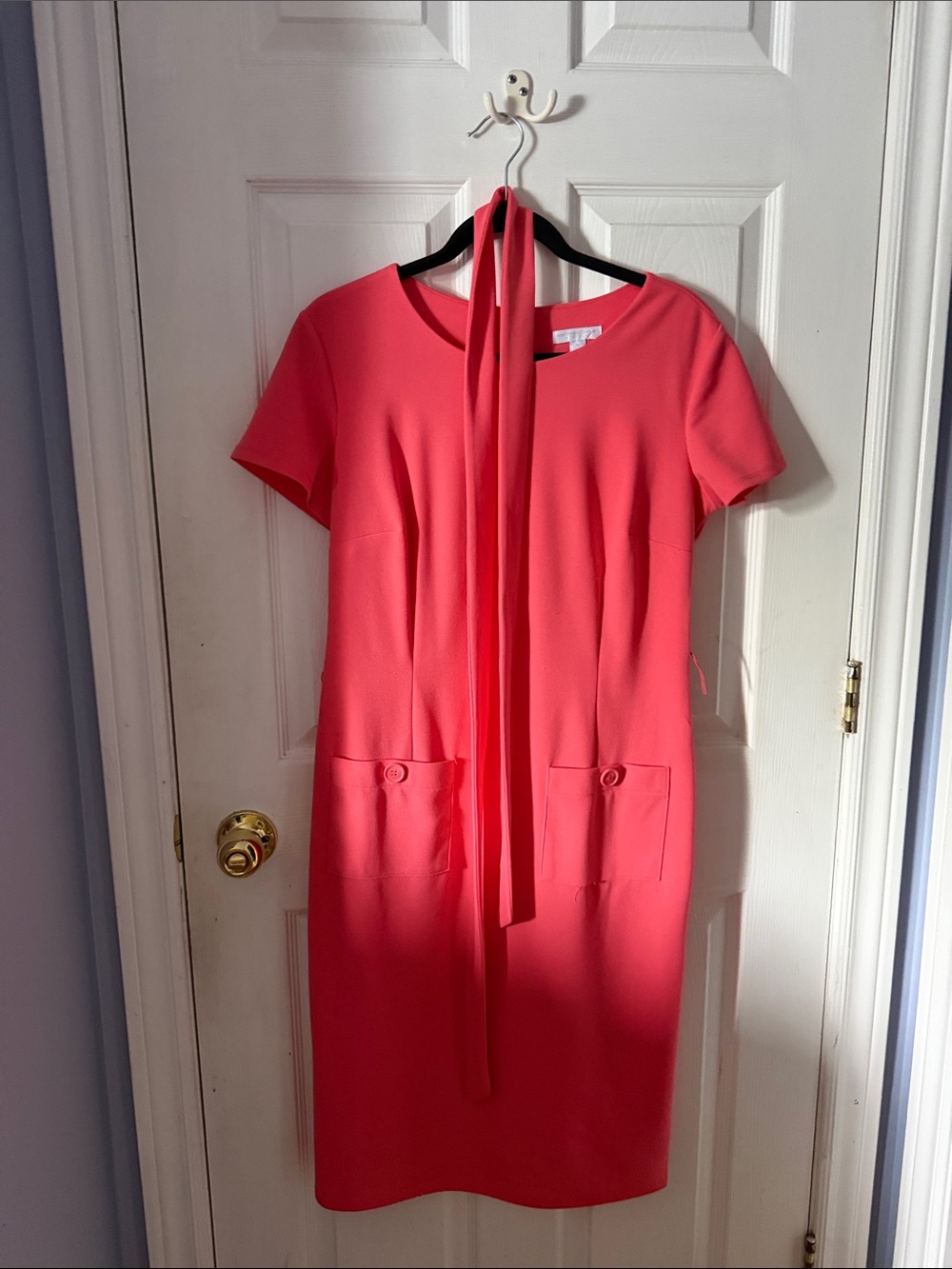 New York & Company Coral Tie-Neck Sheath Dress
